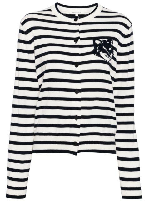 Maison Kitsuné Fox Head-intarsia striped cardigan