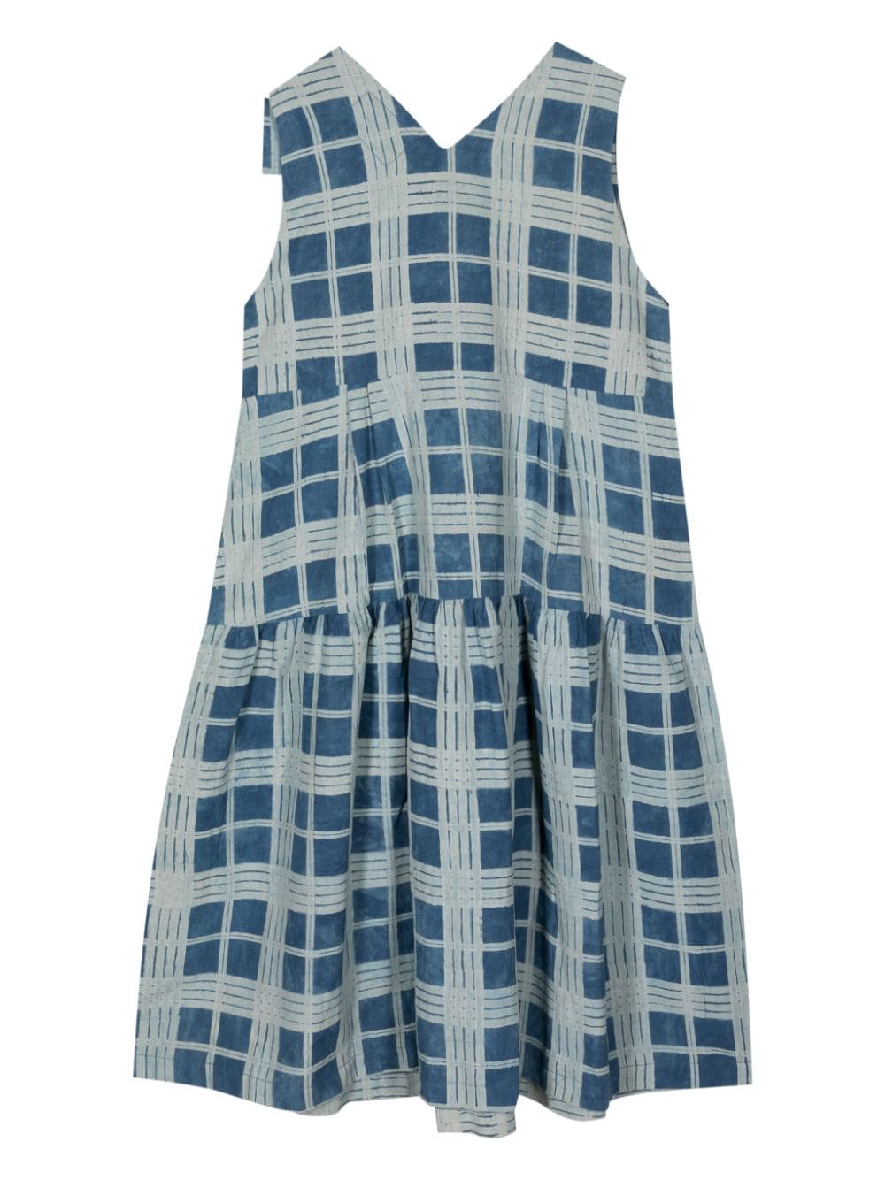 Shop Story Mfg. Checkered Cotton-linen Blend Dress In Blue