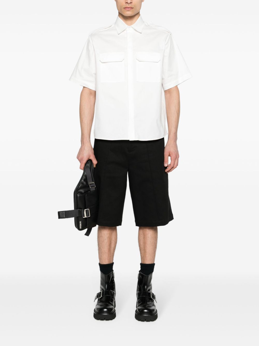 Shop Neil Barrett Mid-rise Cotton Chino Shorts In 黑色