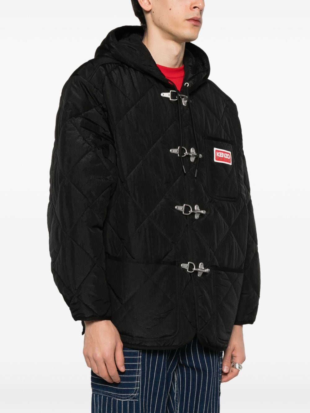 Shop Kenzo Logo-patch Hooded Padded Jacket In Black