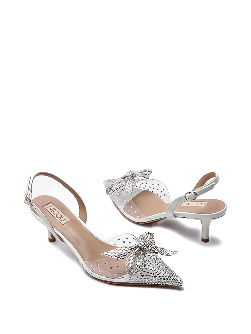 NICOLI 50 mm Trudi pumps verfraaid met kristallen strik Grijs