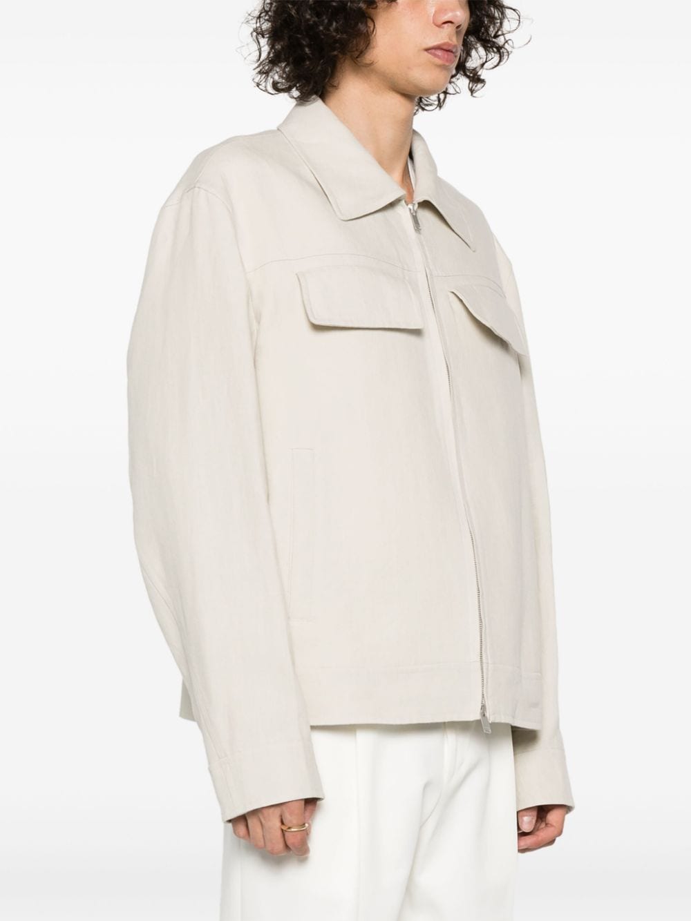 Lardini linen chambray zipped jacket Beige