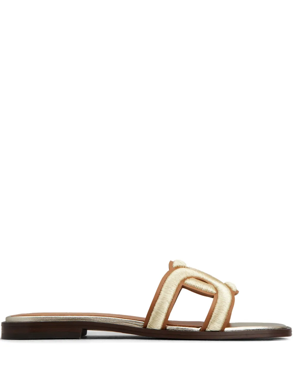 Tod's embroidered-strap leather sandals | Gold | Image 1