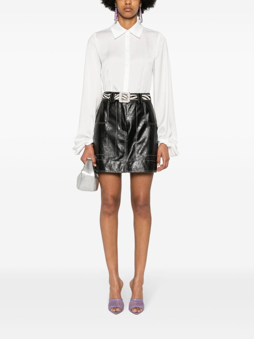 Shop Blugirl Puff-sleeve Satin Shirt In White