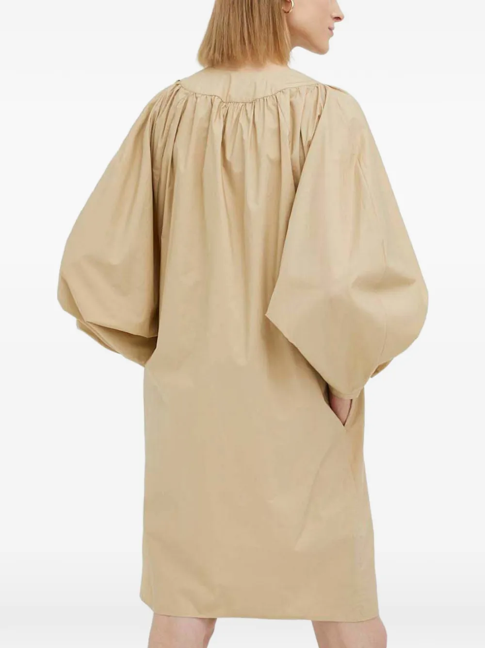  By Malene Birger Balloon-sleeve V-neck Mini Dress - Neutrals 