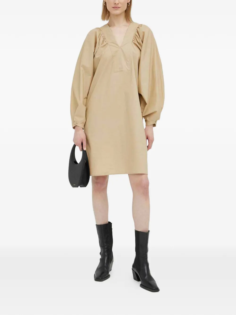 By Malene Birger balloon-sleeve V-neck mini dress - Toni neutri