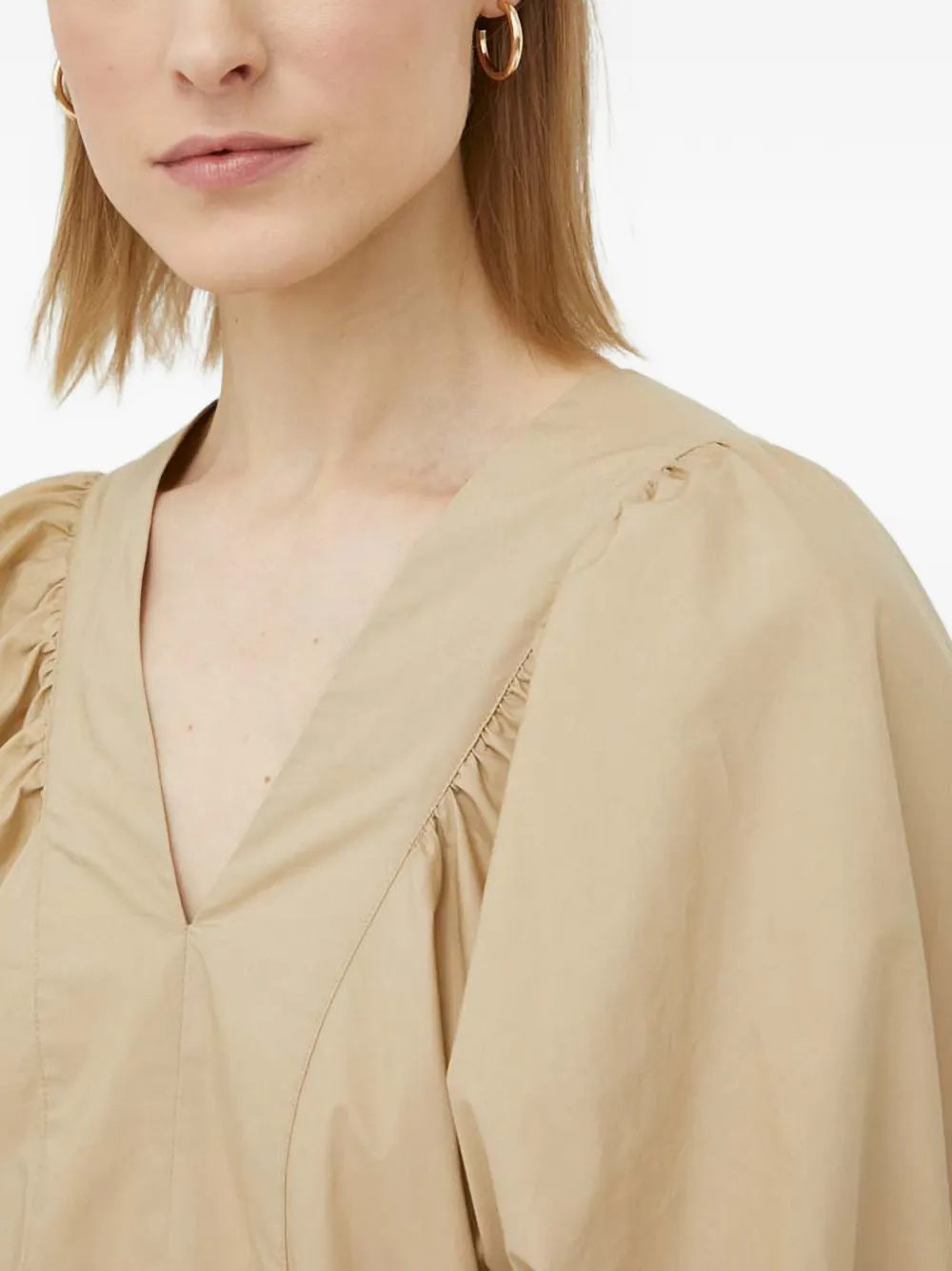  By Malene Birger Balloon-sleeve V-neck Mini Dress - Neutrals 