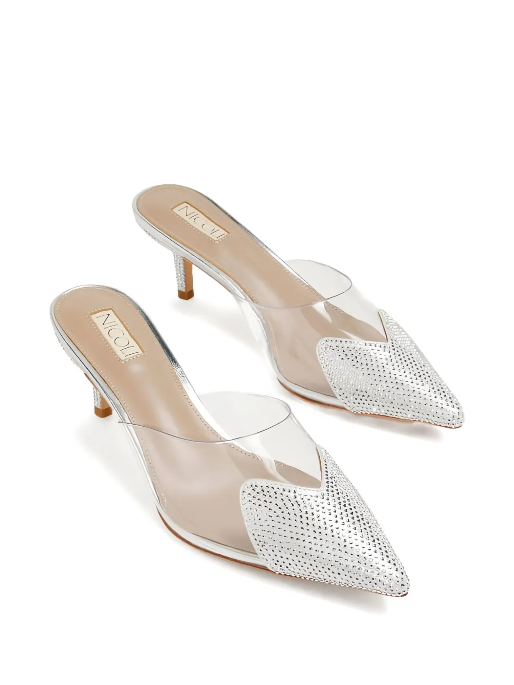 Nicoli 65mm Crystal-embellished Pointed-toe Mules In Metallic