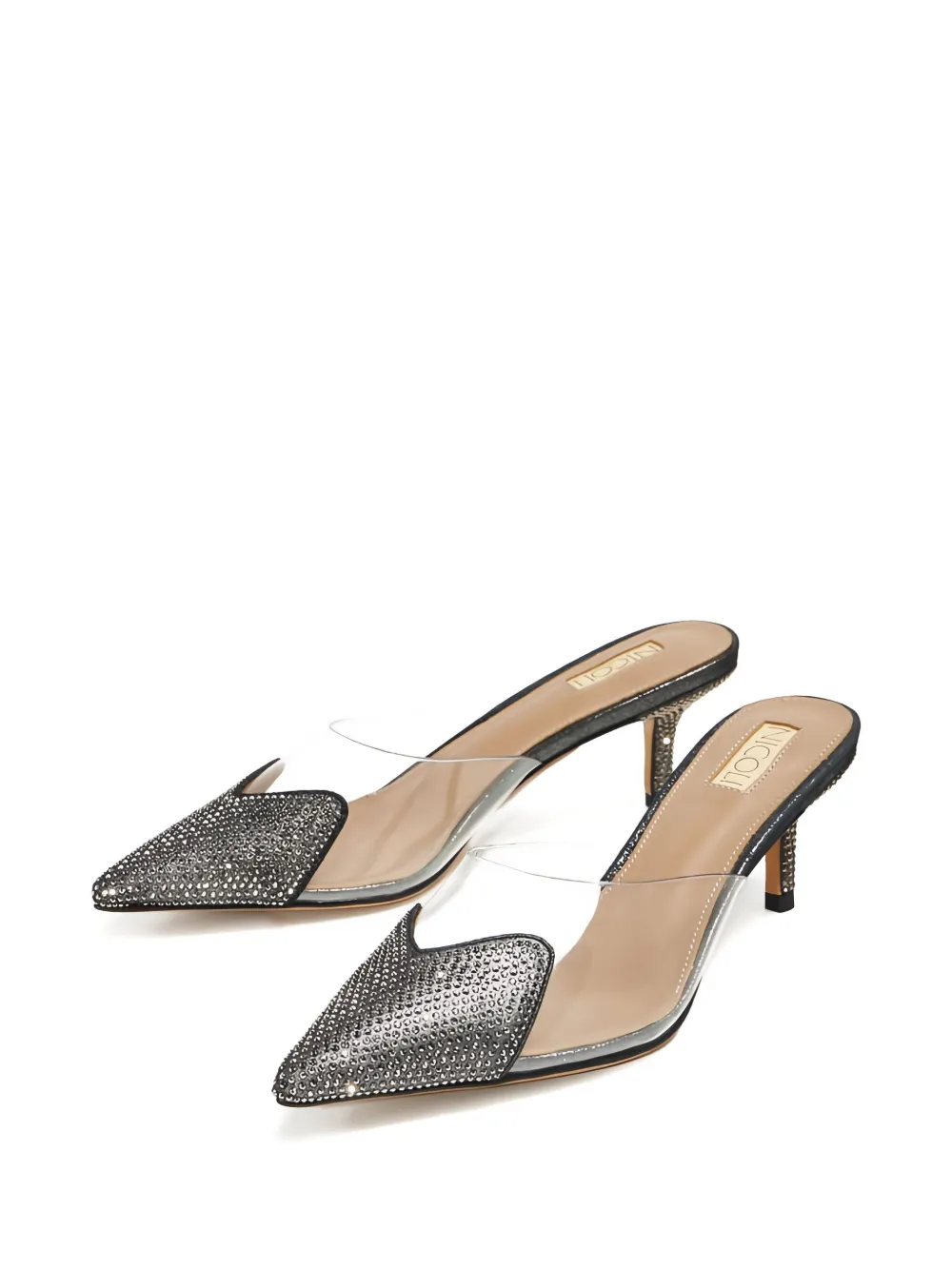 Nicoli 65mm Crystal-embellished Pointed-toe Mules In Black