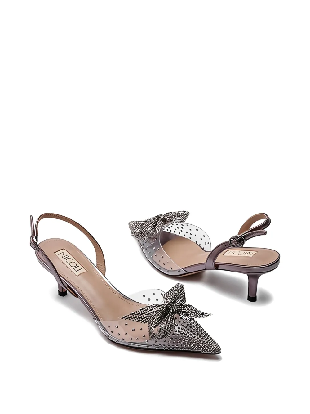 NICOLI 50 mm Trudi pumps verfraaid met kristallen strik Grijs