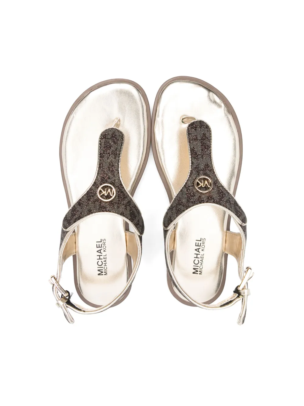 Michael Kors Kids monogram buckled thong sandals Black