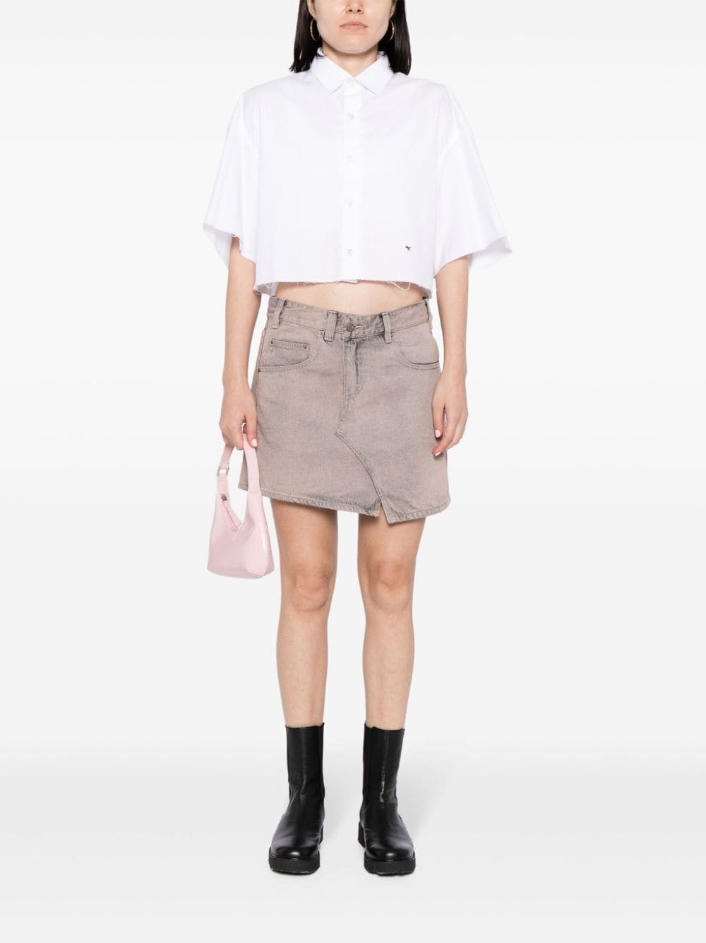 Shop Jnby Asymmetric-design Cotton Denim Skirt In Pink