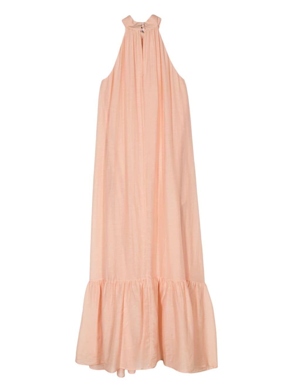 Shop Semicouture Mock-neck Maxi Muslin Dress In Orange
