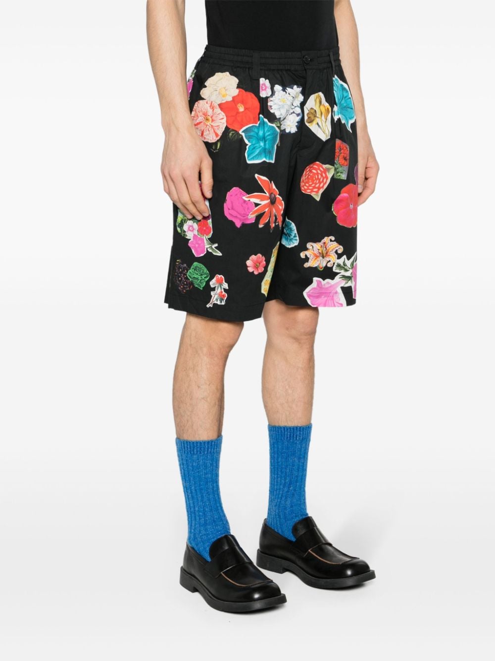 Marni Flowers Collage-print poplin shorts Zwart