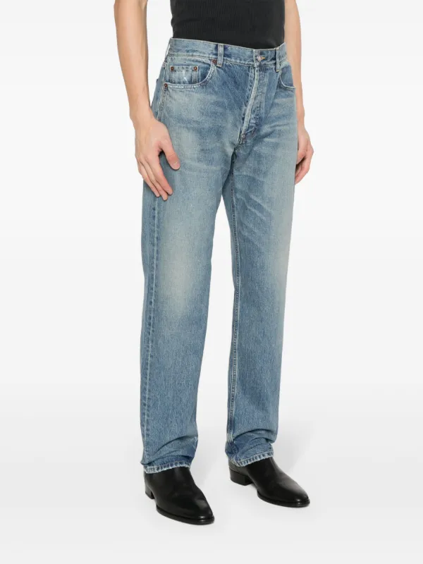 Saint Laurent Stonewashed Distressed Straight Jeans | Blue