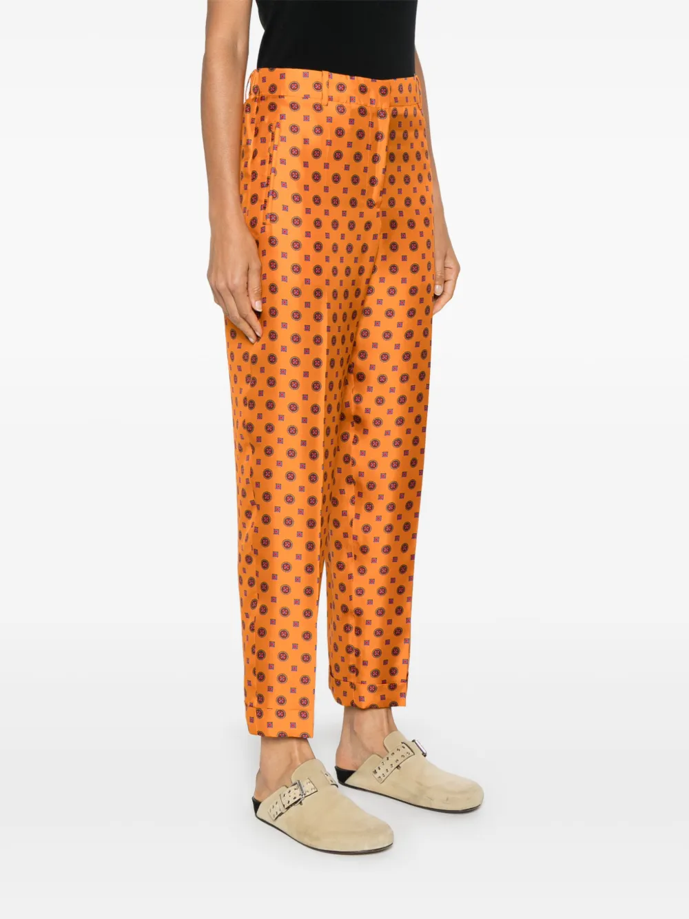 Alberto Biani Geometric-print Tapered Trousers In Orange