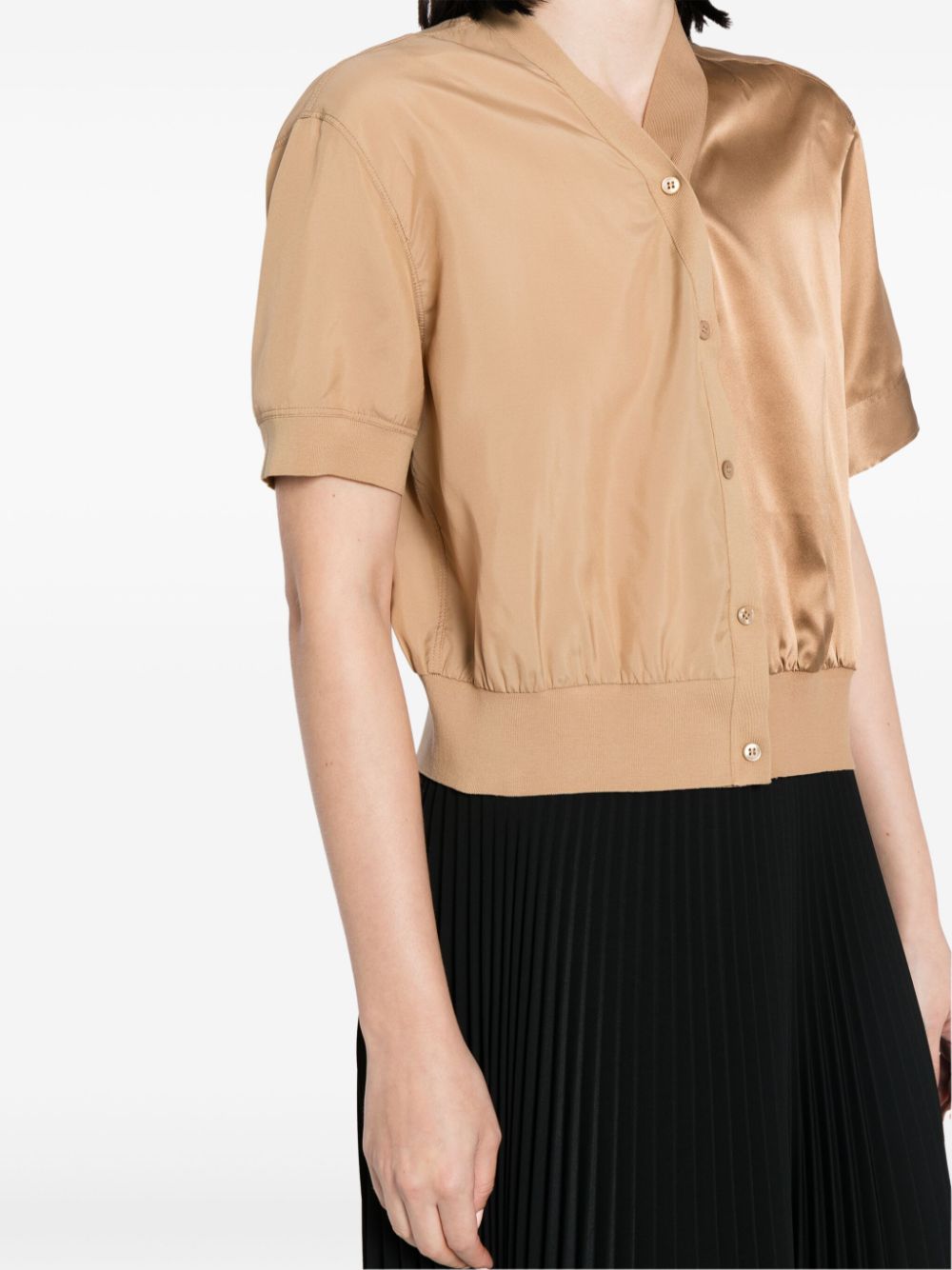 Shop Jnby V-neck Button-down Shirt In Brown