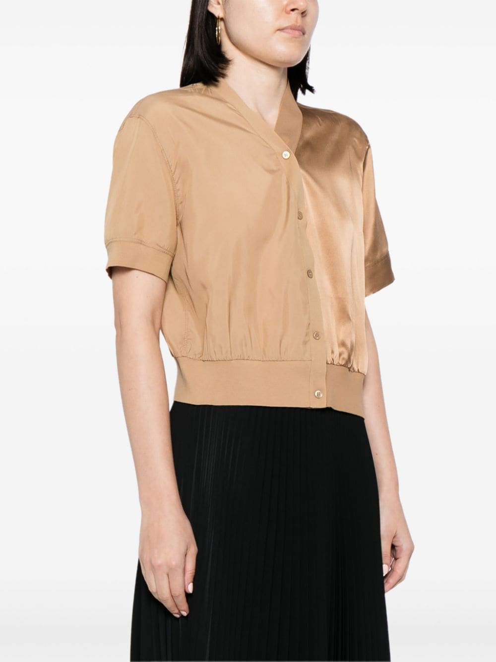 Shop Jnby V-neck Button-down Shirt In Brown