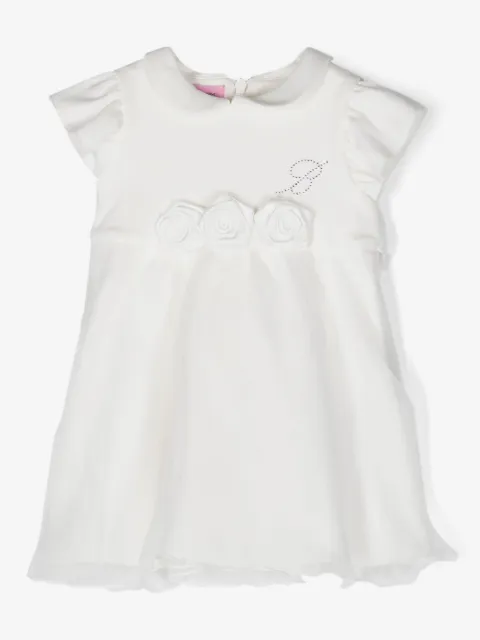 Miss Blumarine vestido con apliques florales y logo en strass