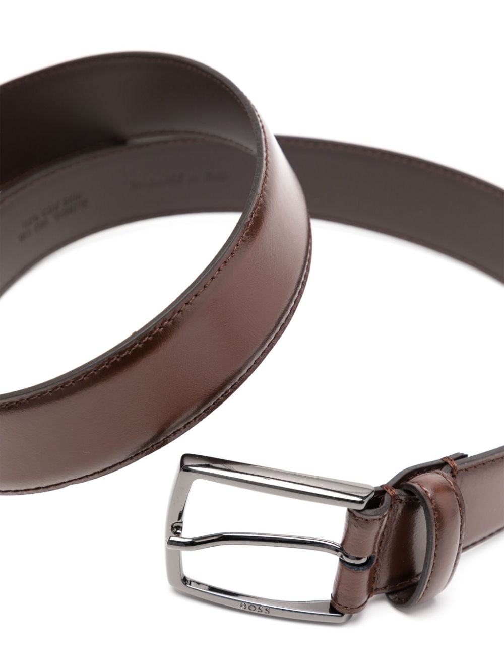 Shop Hugo Boss Logo-engraved Leather Belt In Brown