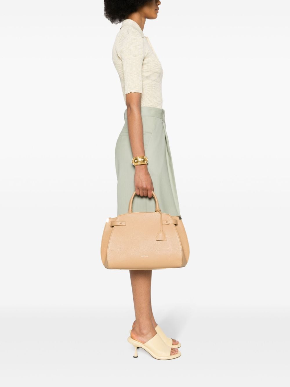 Shop Coccinelle Medium Kliché Leather Tote Bag In Neutrals