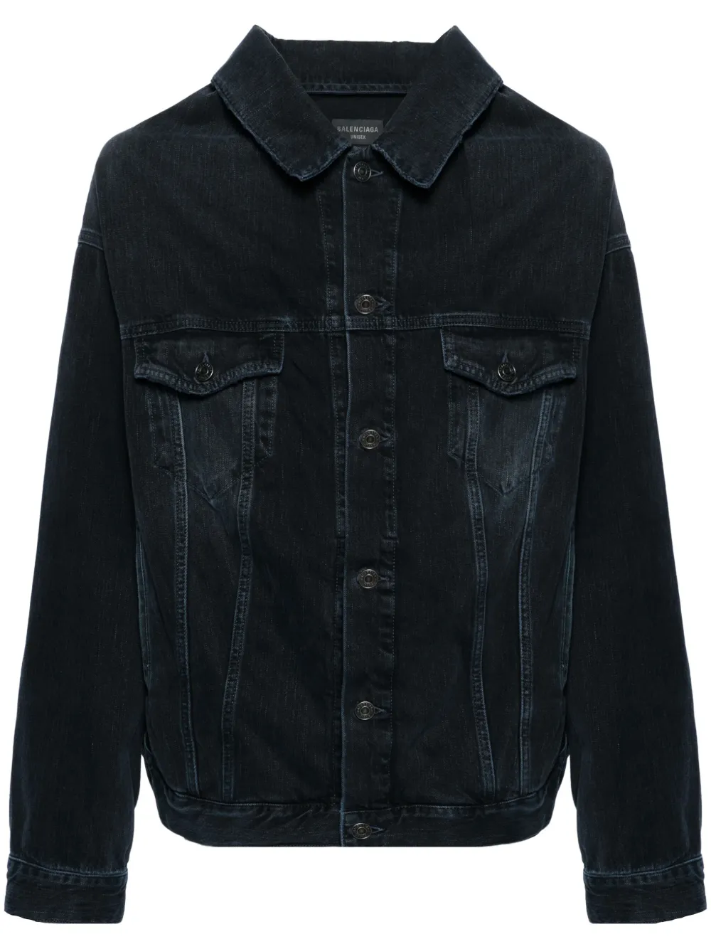 Shop Balenciaga Off-shoulder Denim Jacket In Blue