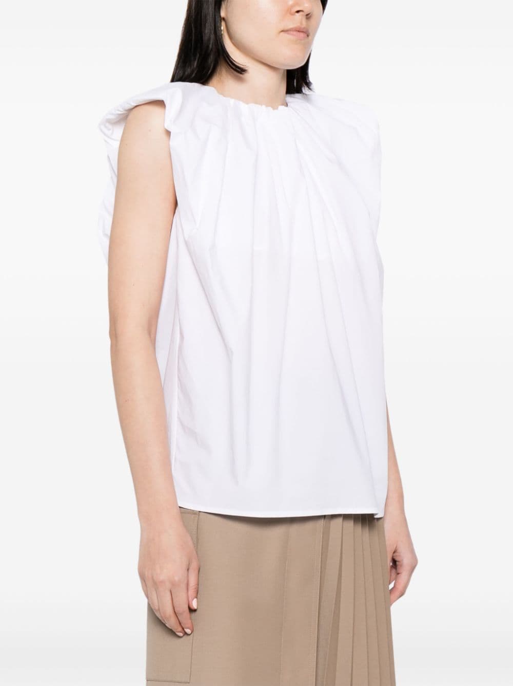 Shop Jnby Frilled-neck Cotton T-shirt In White