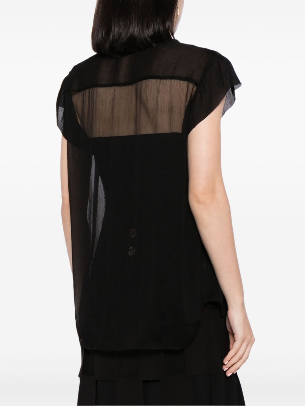 Shop Jnby Semi-sheer Silk Blouse In Black