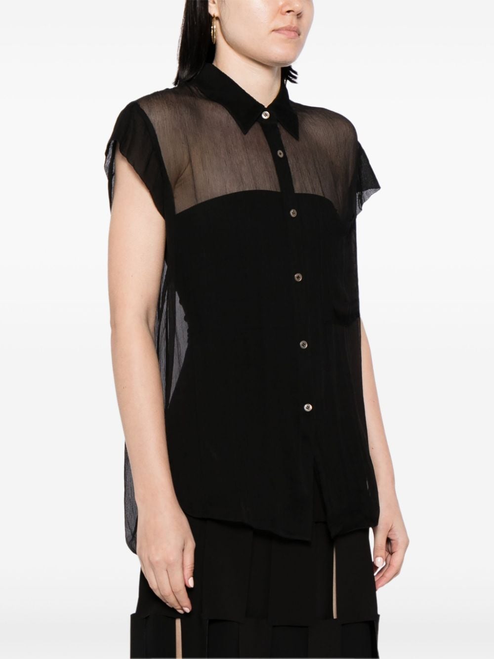 Shop Jnby Semi-sheer Silk Blouse In Black