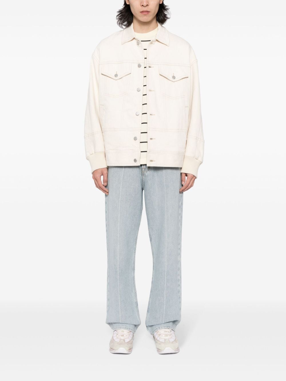 Shop Croquis Classic-collar Cotton-blend Denim Jacket In White
