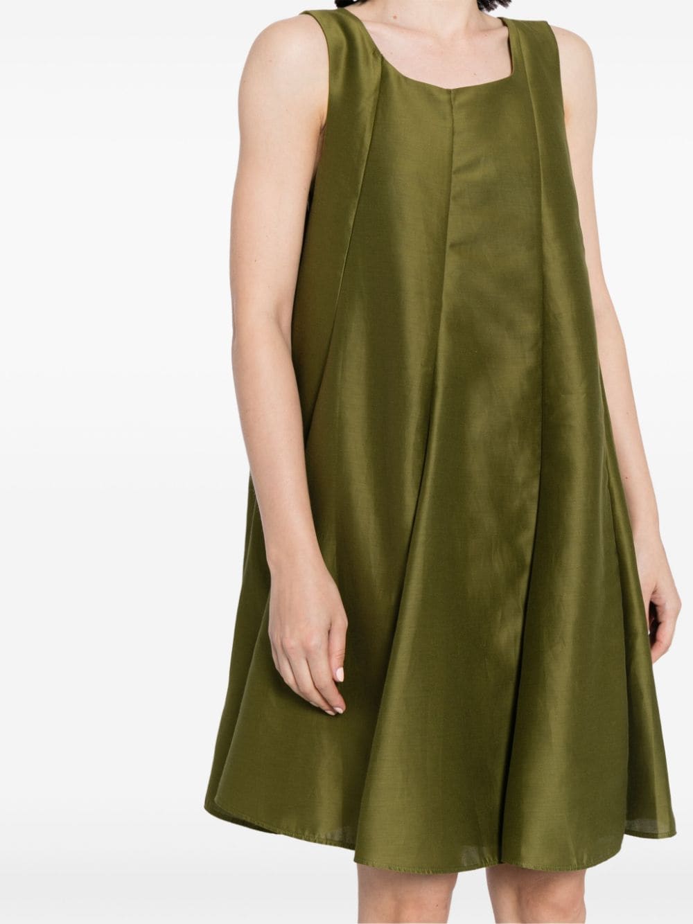 Shop Jnby Pleat-detailing Cotton-blend Dress In Green
