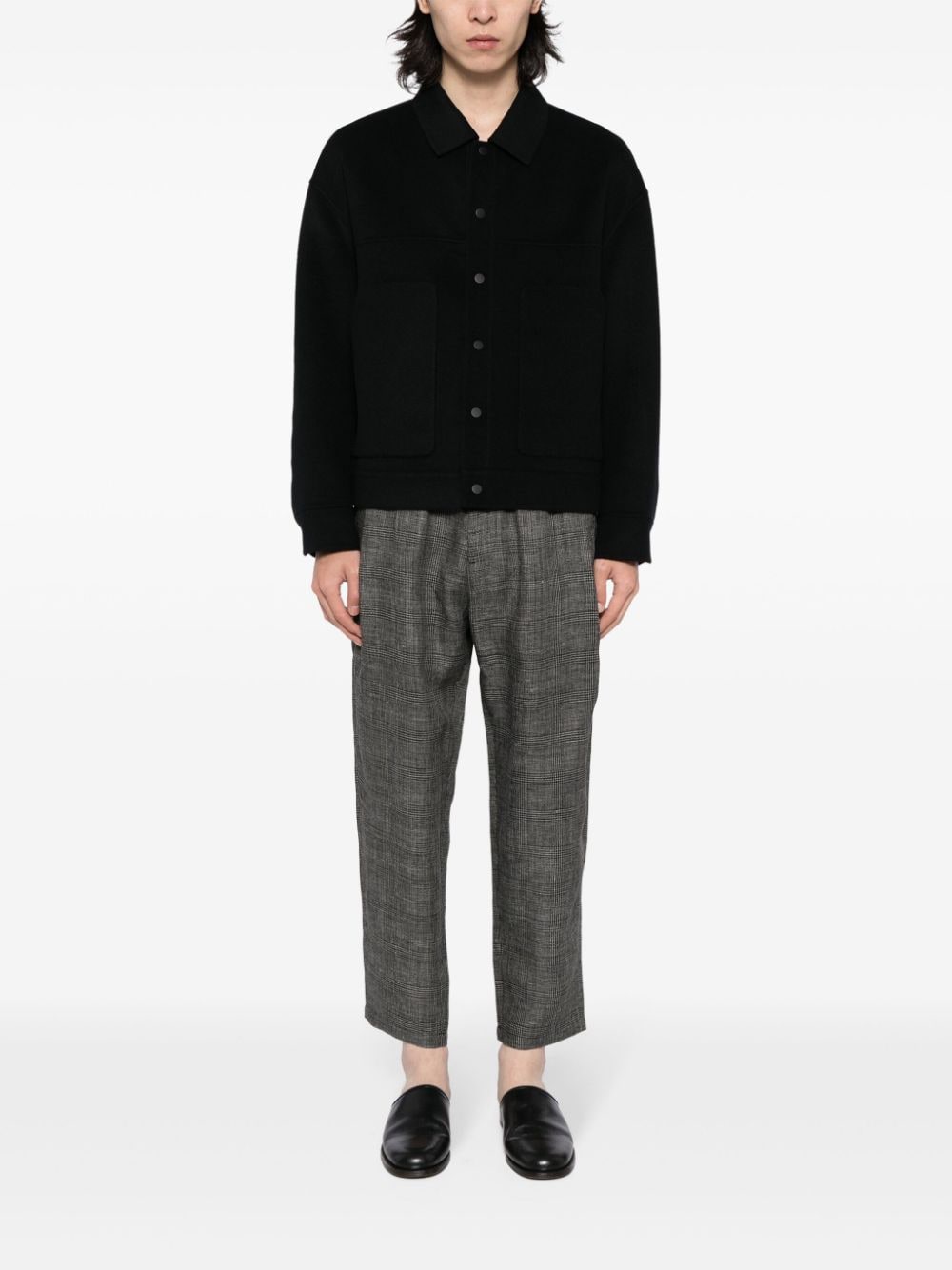 Shop Croquis Check-pattern Linen Tapered Trousers In Grey