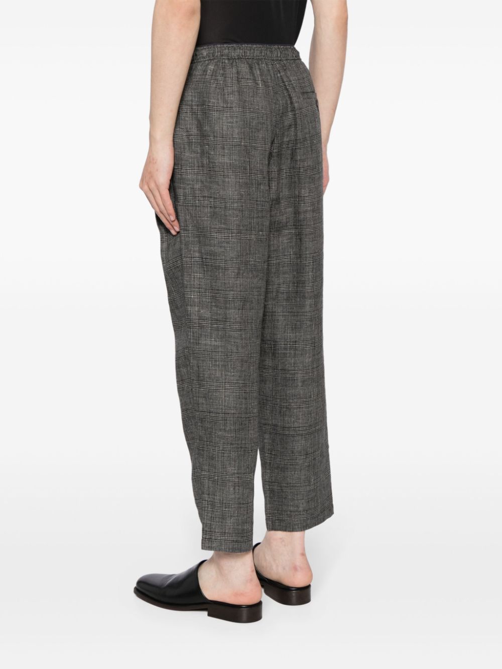 Shop Croquis Check-pattern Linen Tapered Trousers In Grey