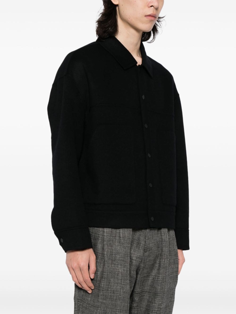 Shop Croquis Classic-collar Wool-cashmere Shirt Jacket In Black
