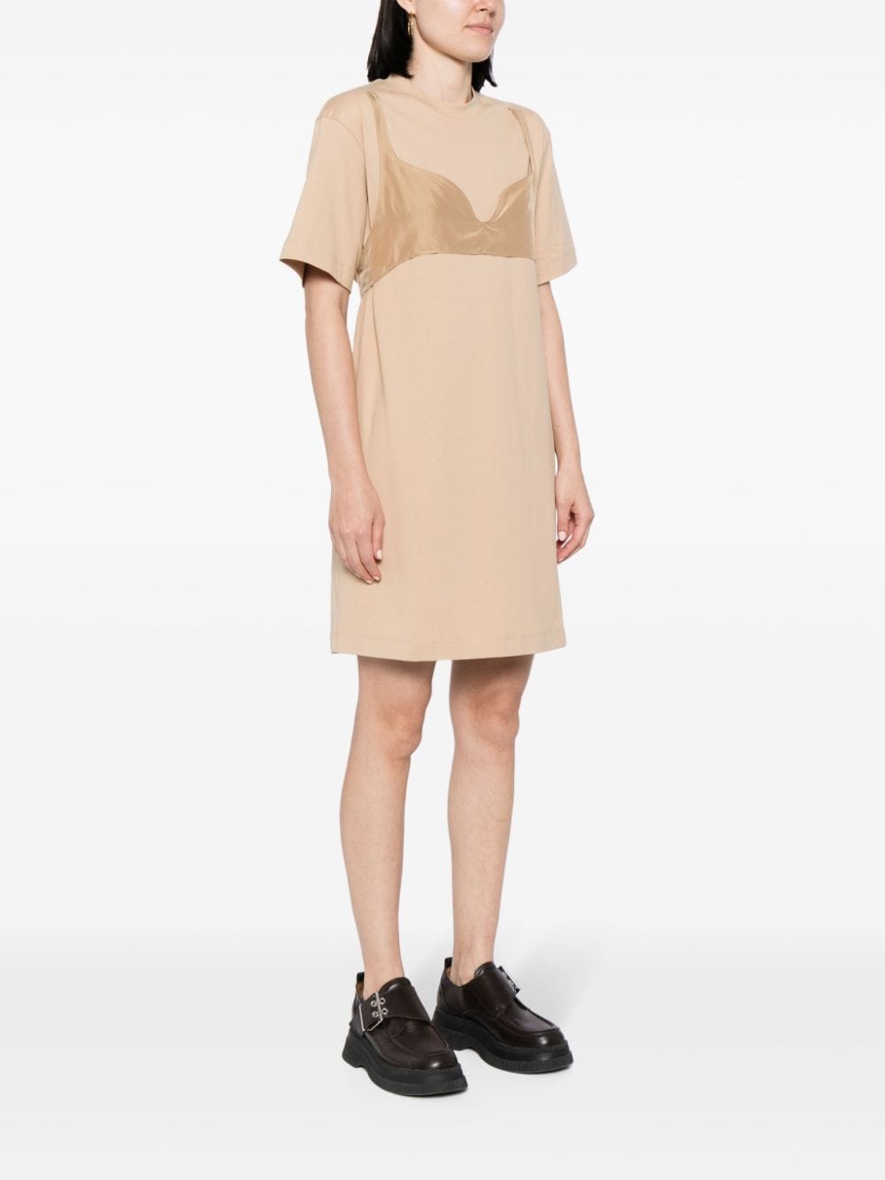 Shop Jnby Layered-design Cotton-silk Dress In Brown
