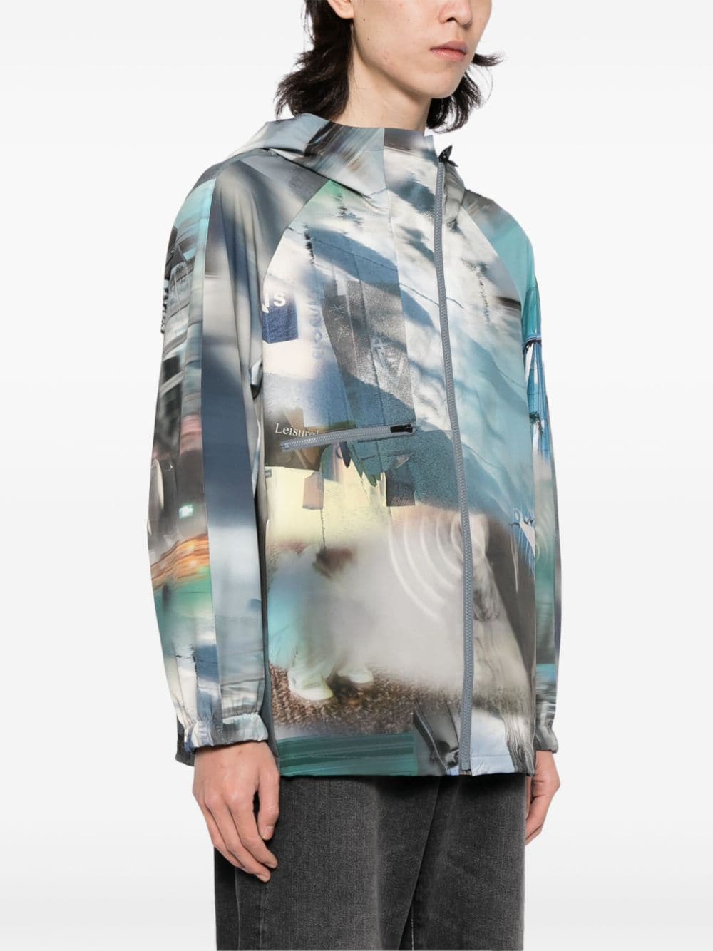 Shop Croquis Abstract-pattern Print Hooded Jacket In Blue