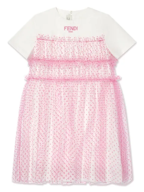 Fendi Kids logo-embroidered tulle-skirt T-shirt dress