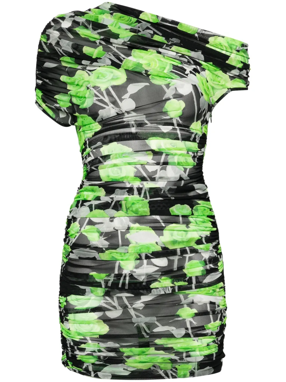 David Koma rose-print ruched mini dress - Green