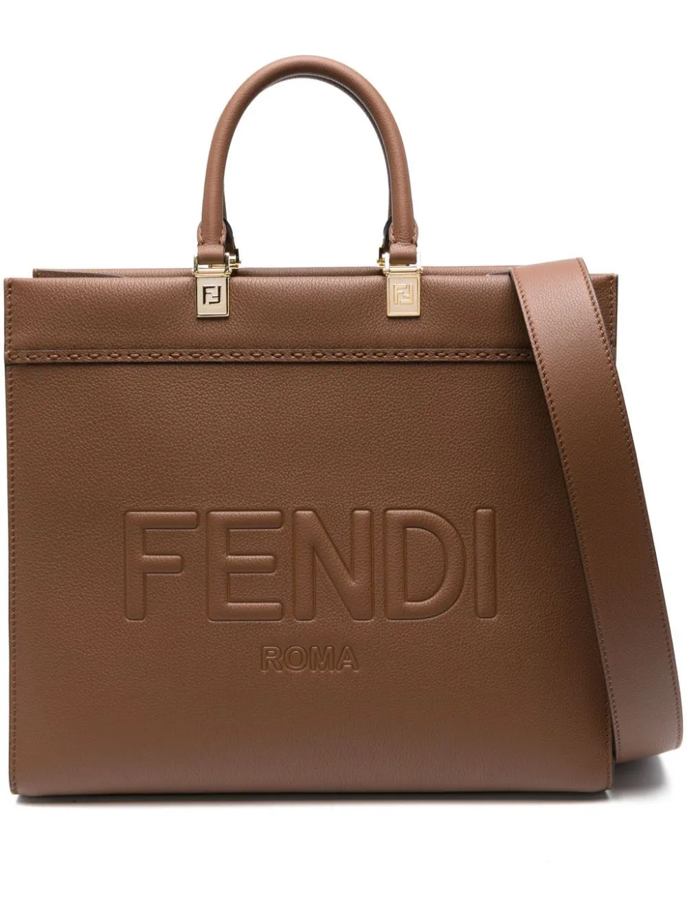 Fendi Medium Sunshine Leather Tote Bag In Brown