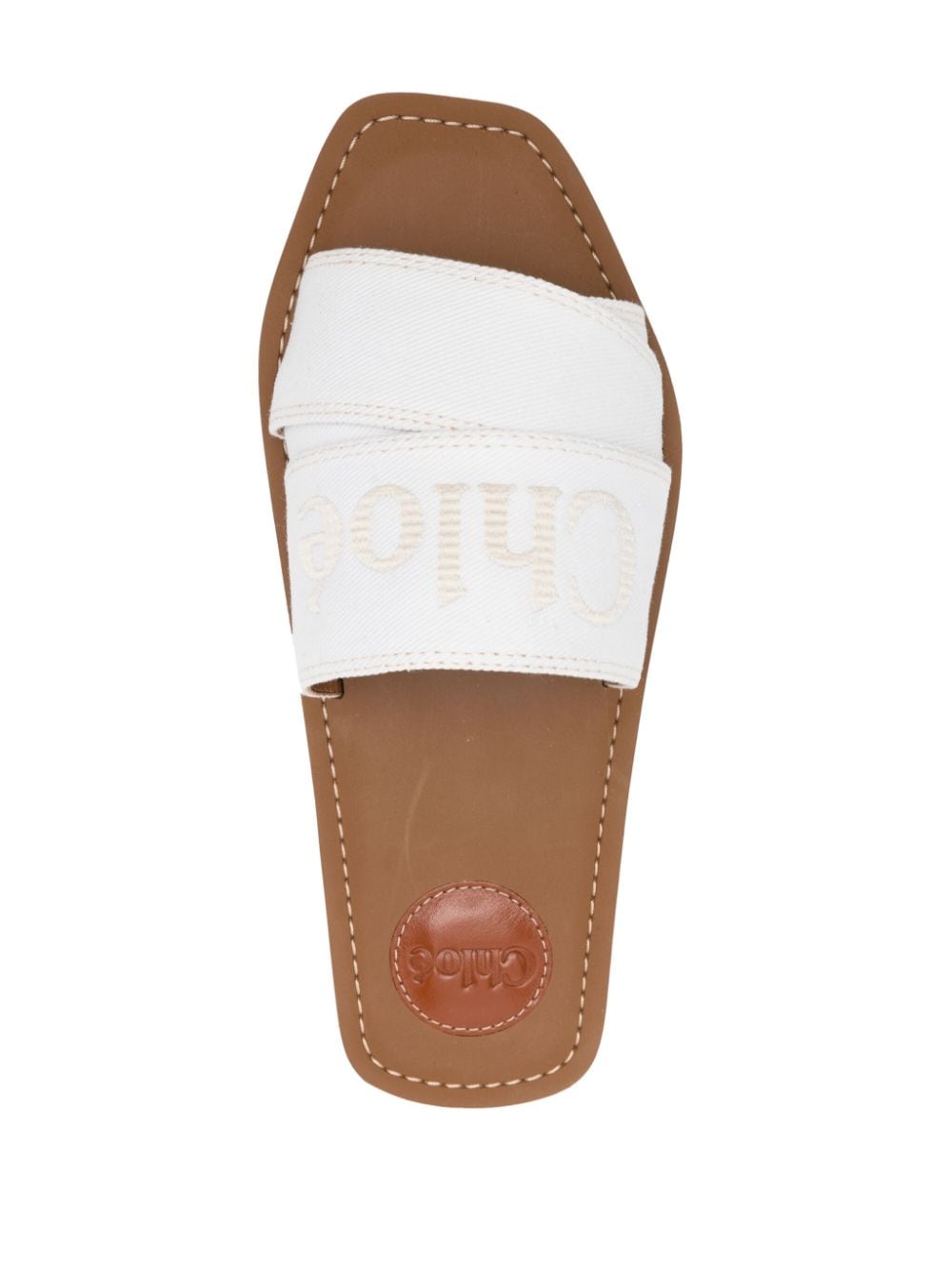 Shop Chloé Woody Logo-embroidered Slides In White