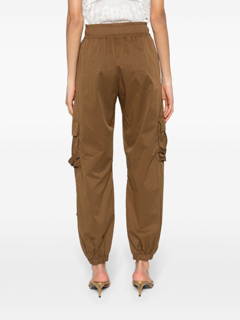 Shop Liu •jo Tapered-leg Cargo Trousers In Brown