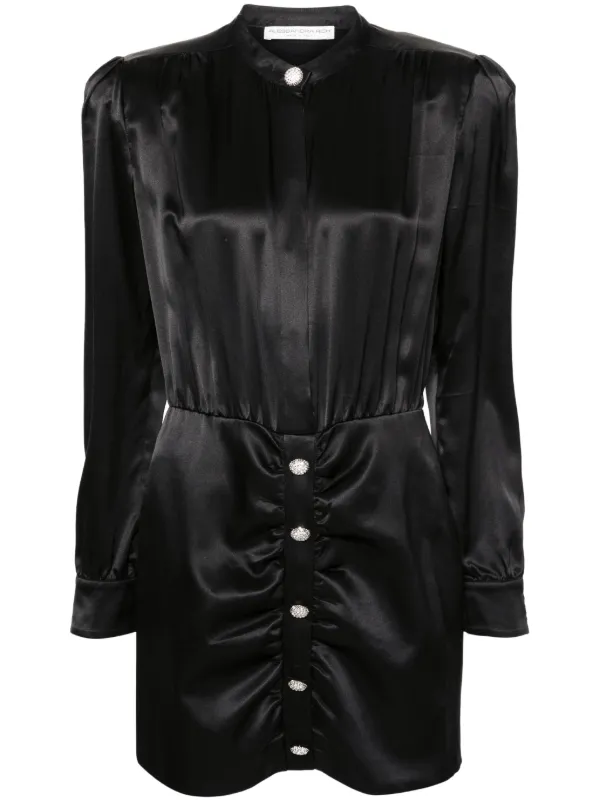 ALESSANDRA RICH 24AW ドレス-ロング ブラック系 Alessandra Rich ロングスリーブ シルクドレス | ブラック