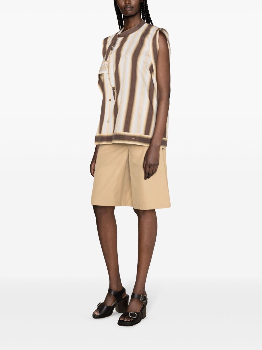 Shop Lemaire Striped Draped Sleeveless Blouse In 褐色
