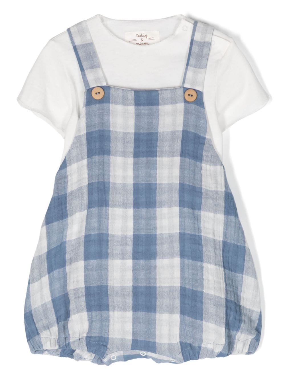 Teddy & Minou Babies' Gingham-check T-shirt And Shorties In Blue