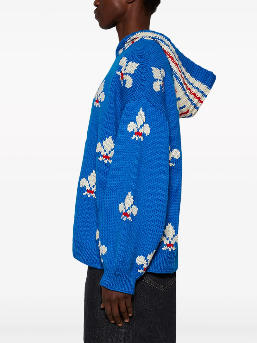 Bode Fleur-de-lis Knitted Hoodie In Blue