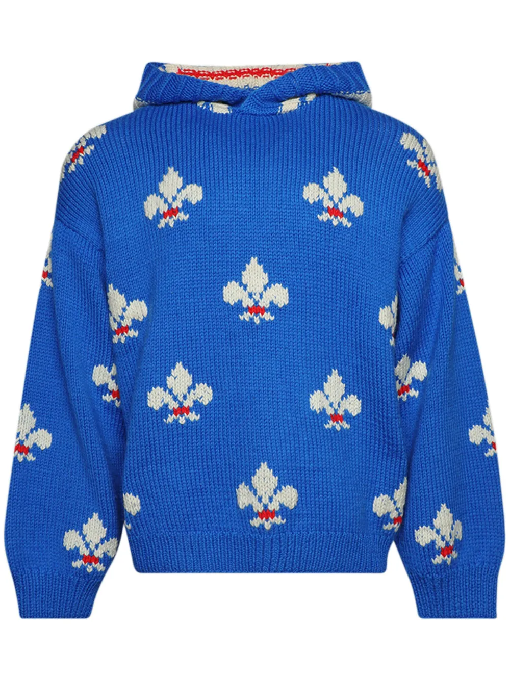 BODE Fleur-de-Lis knitted hoodie | Blue | Image 1