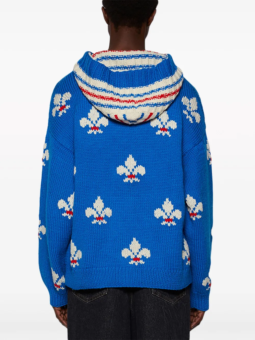 Bode Fleur-de-lis Knitted Hoodie In Blue