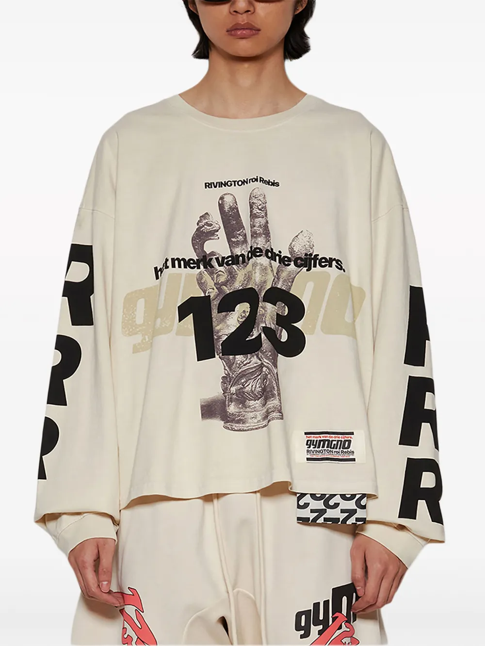 RRR123 T-shirt met print Wit