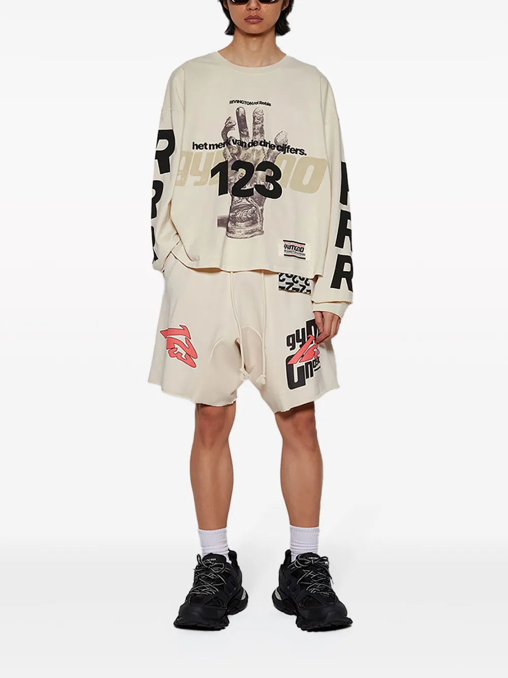 RRR123 T-shirt met print Wit