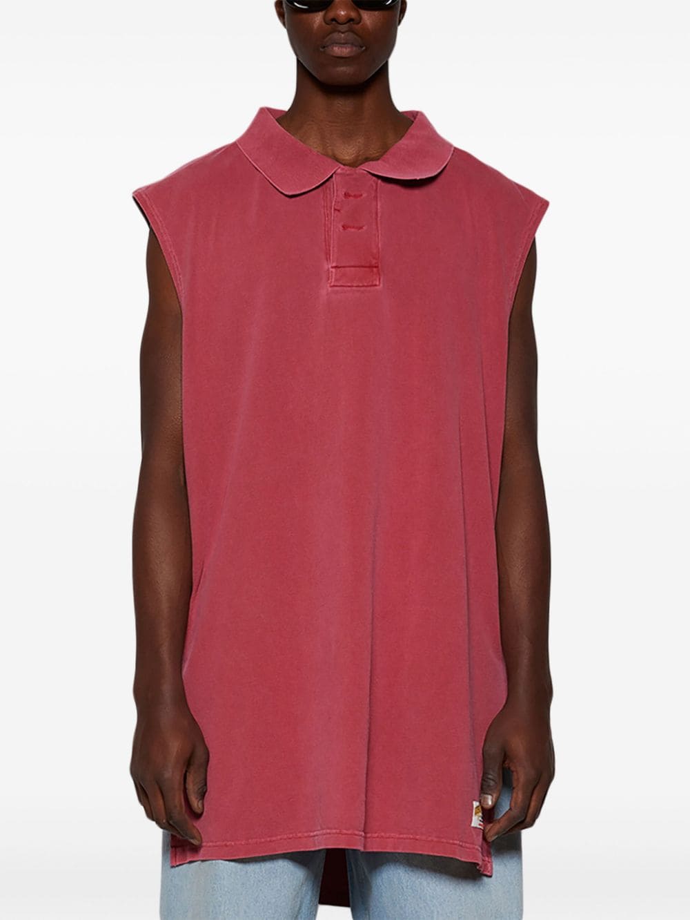 Shop Martine Rose Sleeveless Cotton Polo Shirt In Red